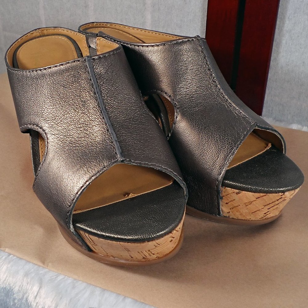 Franco Sarto Real Leather Wedge Platform Slides, 6